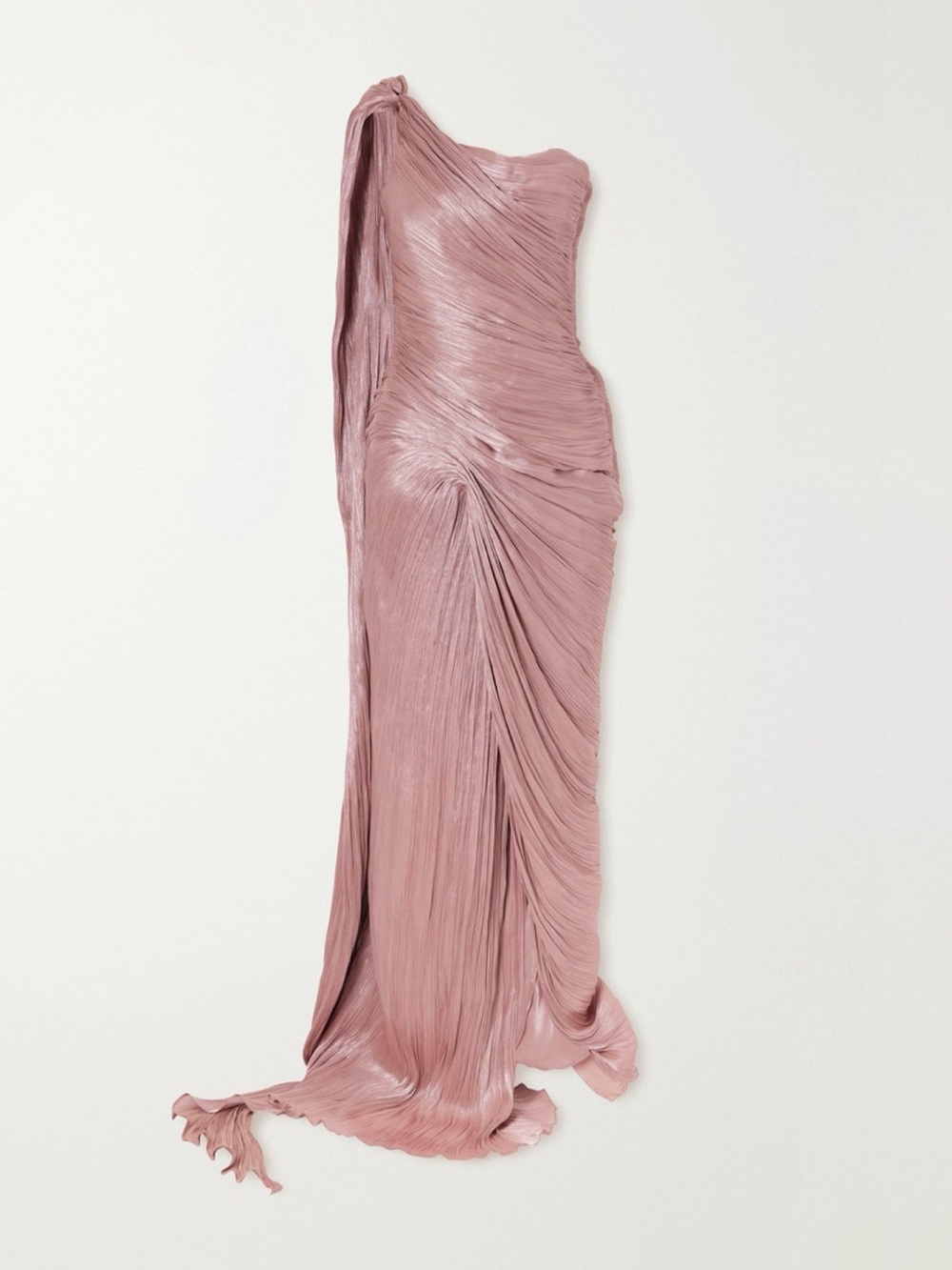 One-Shoulder Blush Pink Pleated Evening Gown